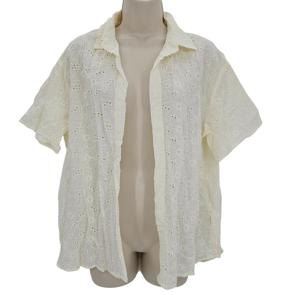 Cupshe Womans size L Ivory Open Front Short Sleeve Open Front Layering Top NEW